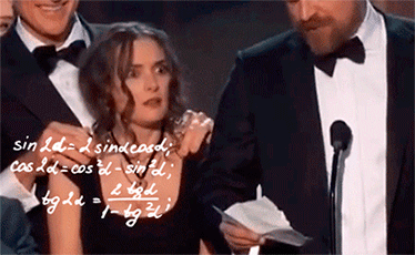 Animated math equations superimposed over Winona Ryder looking confused at the SAG Awards